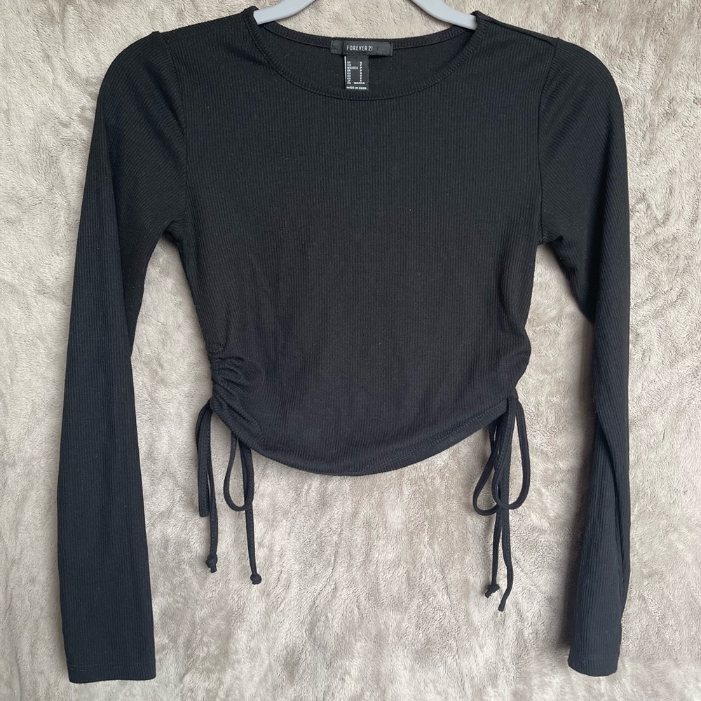 Black Long Sleeve Adjustable Crop Top